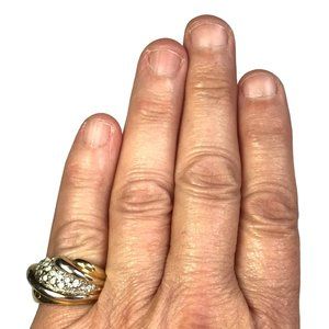 ESPO Joseph Esposito 14K GE Gold Plated Ring with Pave Set Clear Crystals Size 7